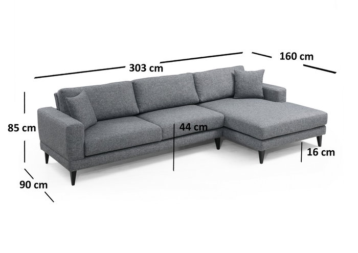 Atelier Del Sofa Sofá Cama Esquinero Derecho Nordic Corner L3+Chl Gris Oscuro 303x160 cm